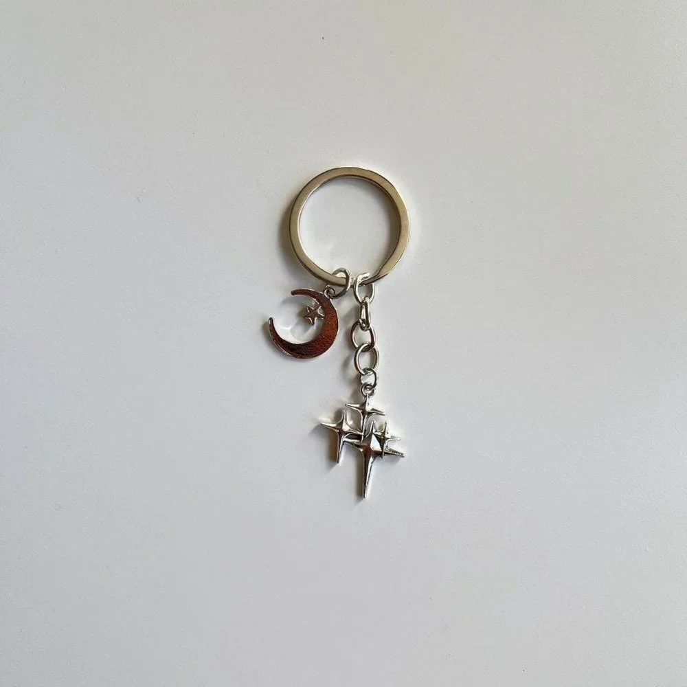 y2k 2000s star moon pendant keyring for keychain